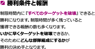 制限時間内に『すべてのターゲットを破壊』できると勝利になります。